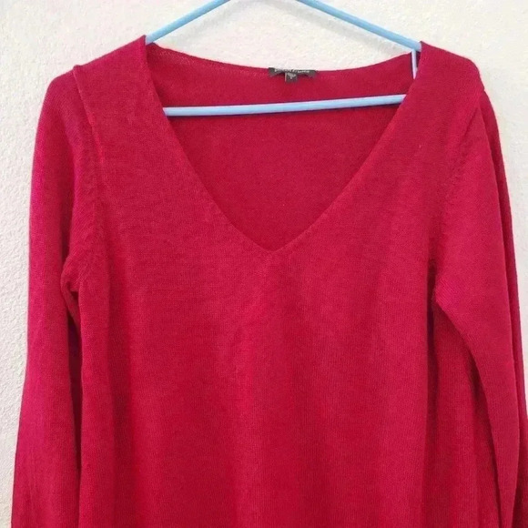 Eileen Fisher 100% Merino Wool Sweater V Neck Red Small Festive Christmas - Picture 6 of 6